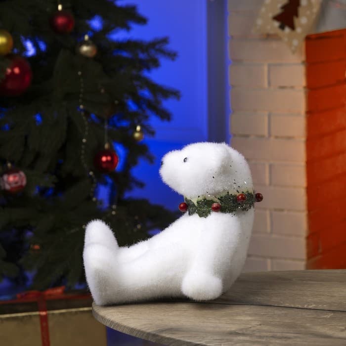 Светодиодная фигура «Мишка» 16×17×20 см, флок, от батареек CR2032×2, свечение тёплое белое