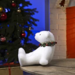 Светодиодная фигура «Мишка» 16×17×20 см, флок, от батареек CR2032×2, свечение тёплое белое