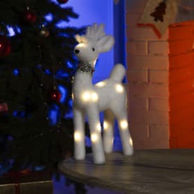 Светодиодная фигура «Олень» 16×30×9 см, флок, от батареек, свечение тёплое белое