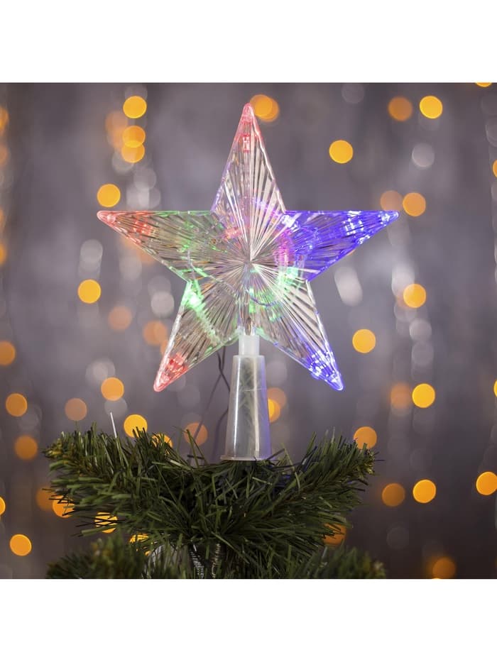 Светодиодная верхушка на ёлку «Звезда прозрачная», 15 см, 10 LED, 220 В, свечение RG/RB