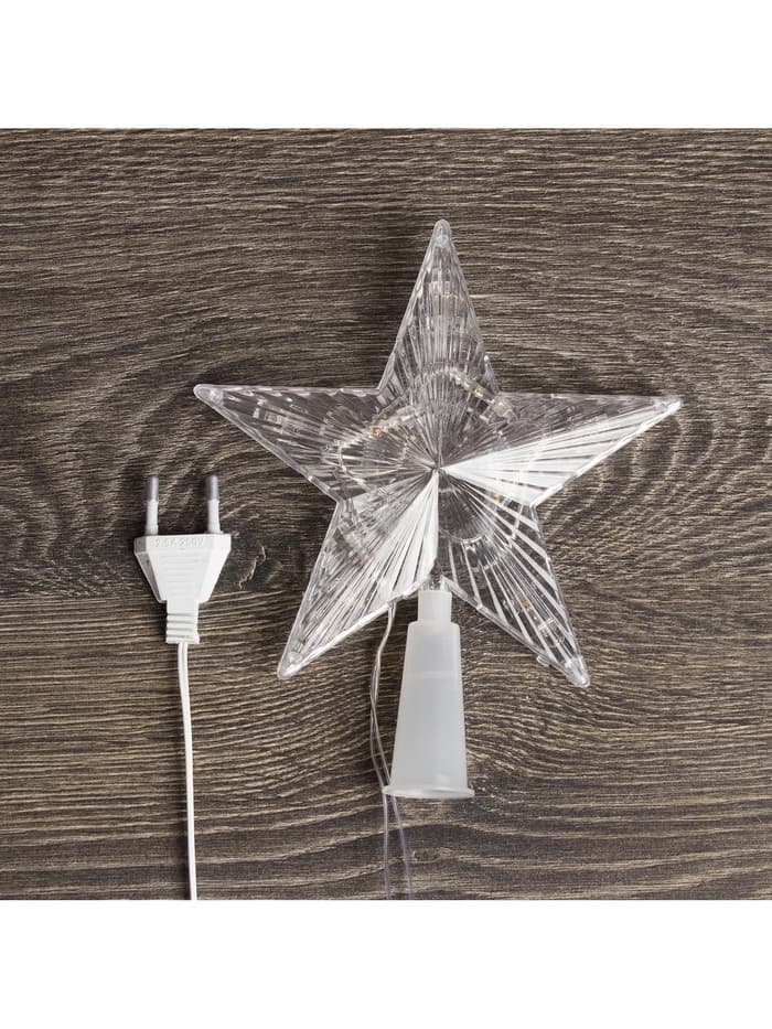 Светодиодная верхушка на ёлку «Звезда прозрачная», 15 см, 10 LED, 220 В, свечение RG/RB