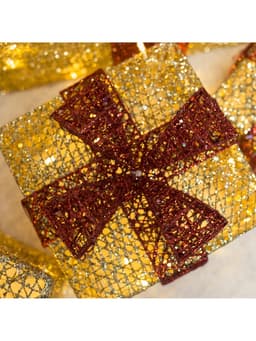 Светодиодная фигура «Подарки с красной лентой» 15, 20, 25, 30, 35, 40 см, текстиль, металл, 220 В, 8 режимов, свечение тёплое белое