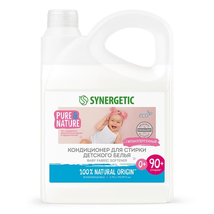 Кондиционер-ополаскиватель Synergetic «Нежное прикосновение», для детского белья, гипоаллергенный, 2.75 л