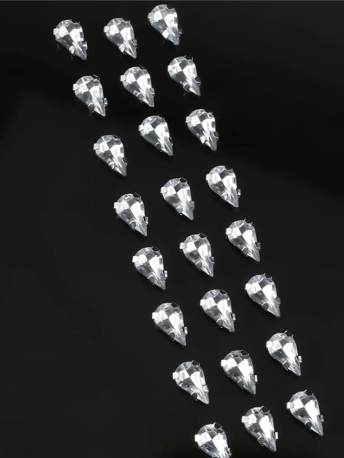 Стразы пришивные «Капля», в цапах, 6×10 мм, 50 шт., белые