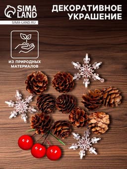 Новогодний декор «Шишки со снежинками», набор