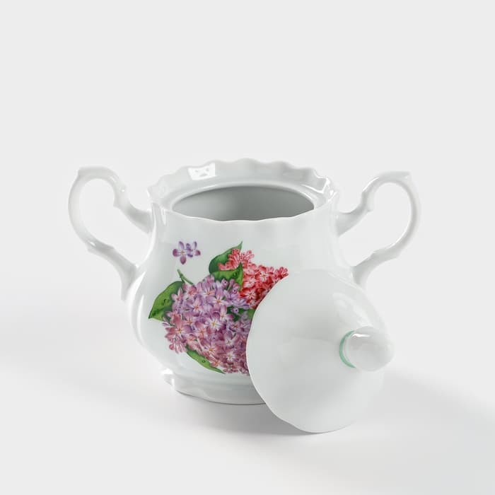 Сахарница Добрушский завод «Сирень», 550 мл, с крышкой, фарфор, белая