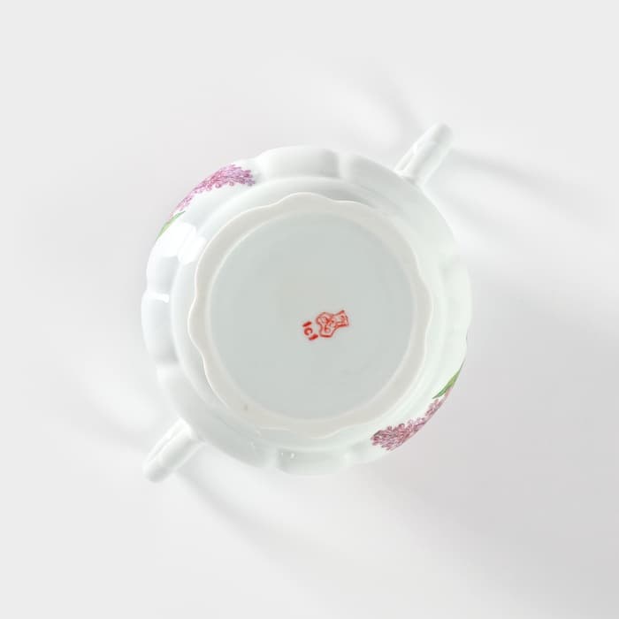 Сахарница Добрушский завод «Сирень», 550 мл, с крышкой, фарфор, белая