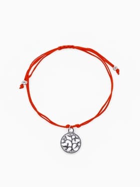 Браслет-оберег «Красная нить», денежное дерево, цвет чернёное серебро, 20 см