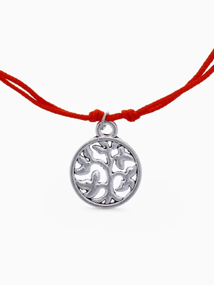 Браслет-оберег «Красная нить», денежное дерево, цвет чернёное серебро, 20 см