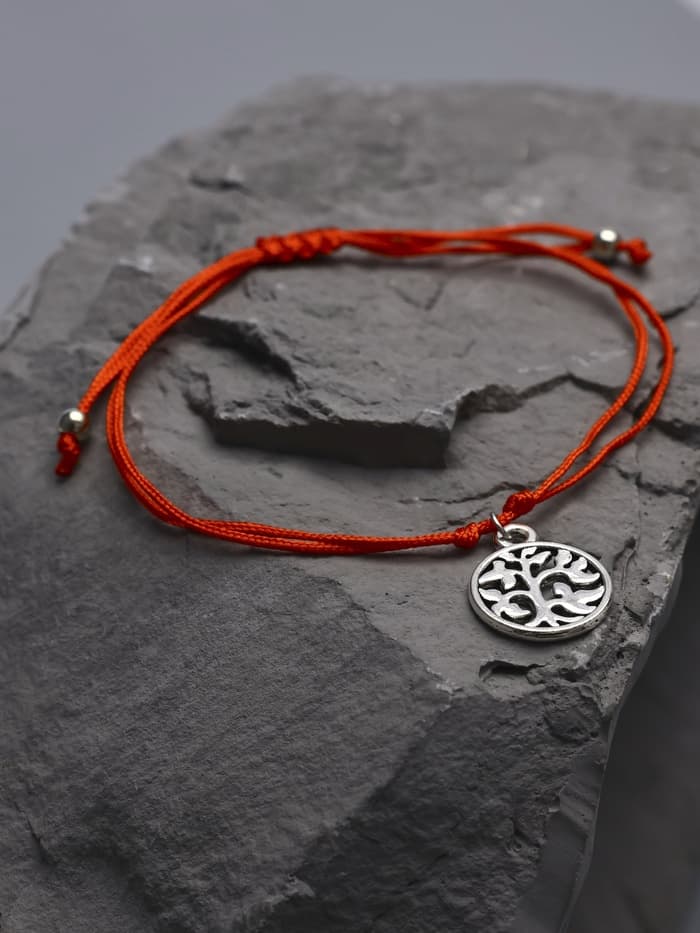 Браслет-оберег «Красная нить», денежное дерево, цвет чернёное серебро, 20 см