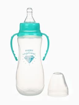 Бутылочка для кормления M&B «Наше сокровище», классическое горло, с ручками, от 3 мес., 250 мл., приталенная, бирюзовый