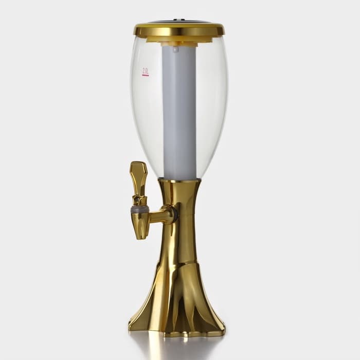 Башня пивная Gold, колба для льда, с подсветкой, 2 л, пластик, батарейки AG3, золотистая