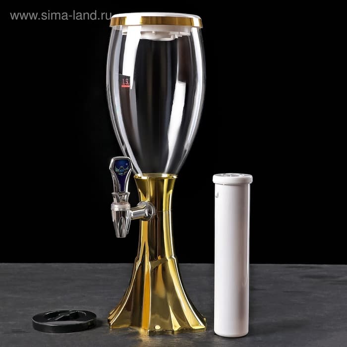 Башня пивная Gold, колба для льда, с подсветкой, 2 л, пластик, батарейки AG3, золотистая