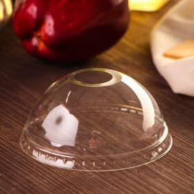 Крышка купольная пластиковая одноразовая ПЭТ, с отверстием для трубочки, d=9.5 см, прозрачная