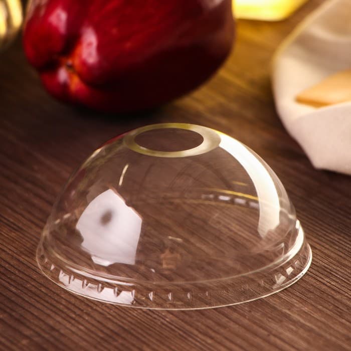 Крышка купольная пластиковая одноразовая ПЭТ, с отверстием для трубочки, d=9.5 см, прозрачная