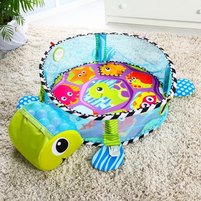 Развивающий коврик-манеж Крошка Я «Черепаха», 3 в 1, 68×68 см, 30 цветных шариков, 4 игрушки