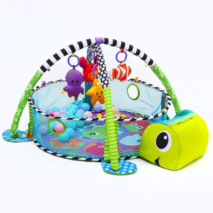 Развивающий коврик-манеж Крошка Я «Черепаха», 3 в 1, 68×68 см, 30 цветных шариков, 4 игрушки