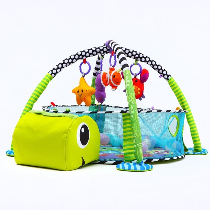 Развивающий коврик-манеж Крошка Я «Черепаха», 3 в 1, 68×68 см, 30 цветных шариков, 4 игрушки