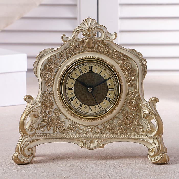 Часы настольные интерьерные каминные, 21×19×6.5 см, d=7 см, белые с позолотой