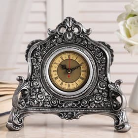 Часы настольные интерьерные каминные, 21×19×6.5 см, d=7 см, серебряные