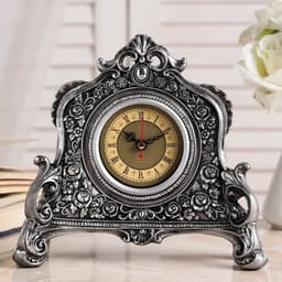 Часы настольные интерьерные каминные, 21×19×6.5 см, d=7 см, серебряные