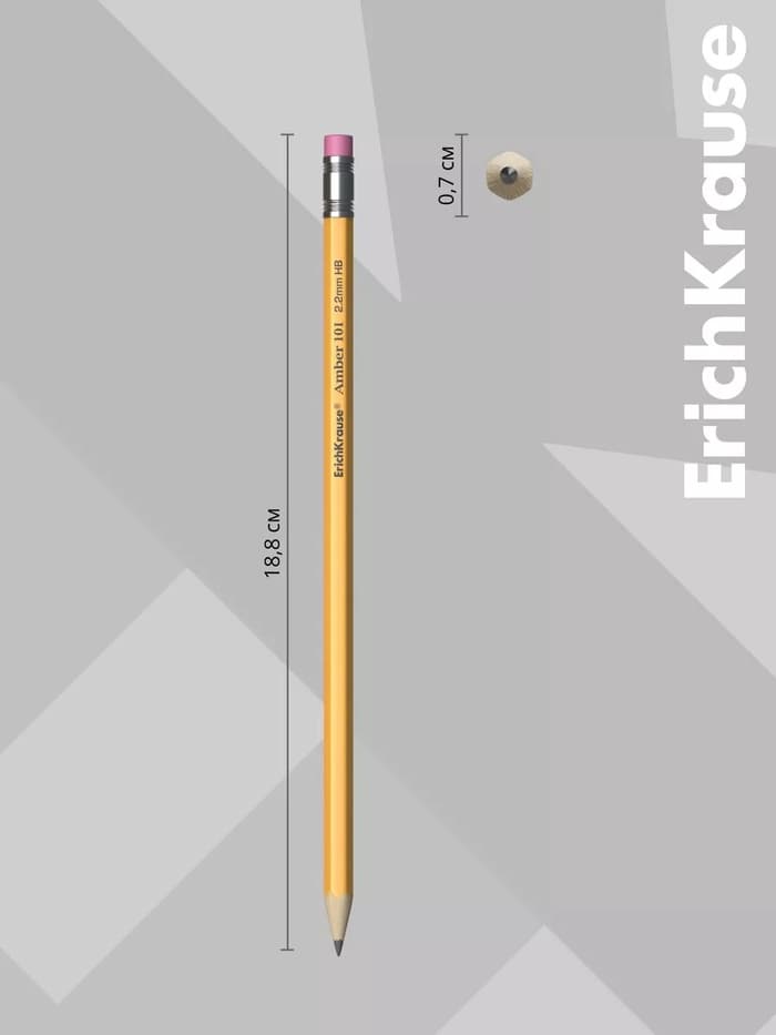Карандаш чернографитный ErichKrause. Amber 101, НВ, с ластиком, шестигранный, деревянный, жёлтый корпус