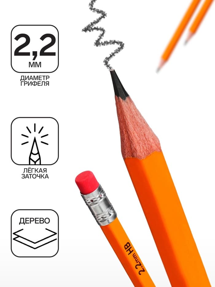 Карандаш чернографитный ErichKrause. Amber 101, НВ, с ластиком, шестигранный, деревянный, жёлтый корпус