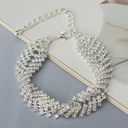 Браслет со стразами «Голливуд» переплетение, белый в серебре, 20 см