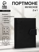 Портмоне мужское на кнопке, 2 в 1, для автодокументов, 4 отдела, для карт, для монет, чёрное