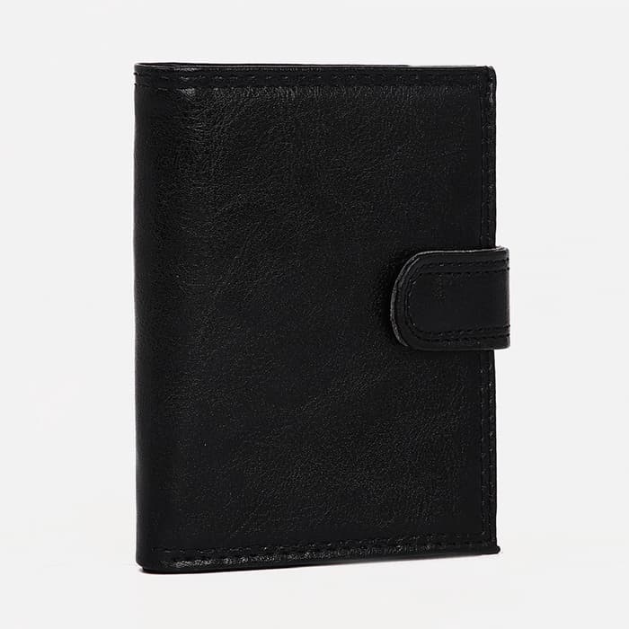 Портмоне мужское на кнопке, 2 в 1, для автодокументов, 4 отдела, для карт, для монет, чёрное