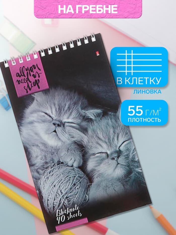 Блокнот «Альт. Кошки», А5, 40 листов, на гребне, МИКС