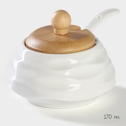 Набор для специй BellaTenero, 5 предметов: солонка 80 мл, перечница 80 мл, сахарница с ложкой 170 мл, на бамбуковой подставке, фарфор, белый