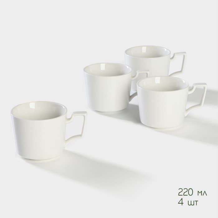 Чайный сервиз на подставке Доляна «Эстет», 5 предметов: чайник 800 мл, 4 кружки 220 мл, фарфор, белый