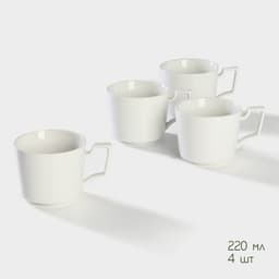 Чайный сервиз на подставке Доляна «Эстет», 5 предметов: чайник 800 мл, 4 кружки 220 мл, фарфор, белый