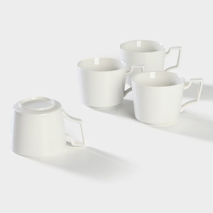 Чайный сервиз на подставке Доляна «Эстет», 5 предметов: чайник 800 мл, 4 кружки 220 мл, фарфор, белый
