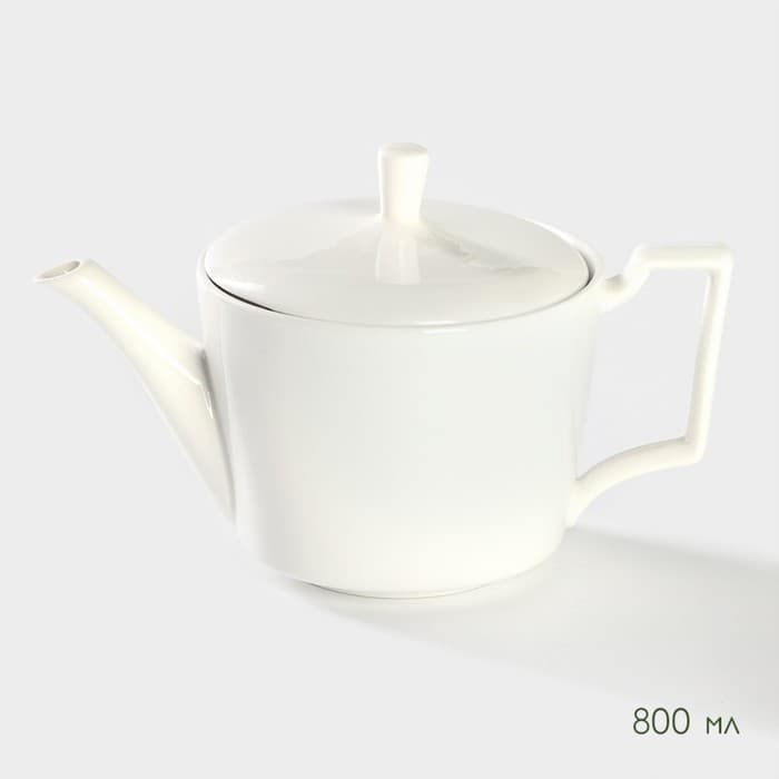 Чайный сервиз на подставке Доляна «Эстет», 5 предметов: чайник 800 мл, 4 кружки 220 мл, фарфор, белый