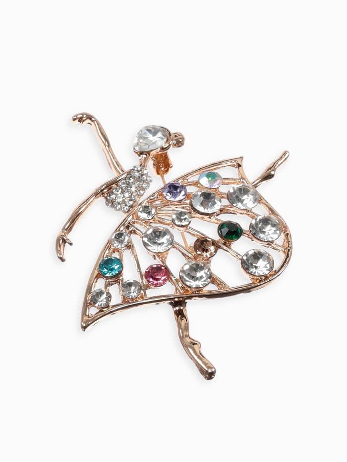 Брошь «Балерина», в платье, цветная в золоте