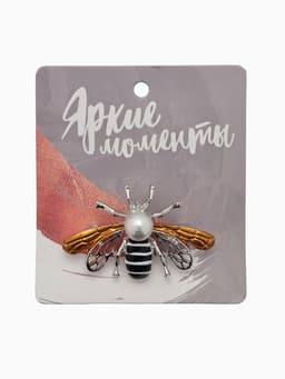 Брошь «Пчела», крупная, чёрная, белый в серебре