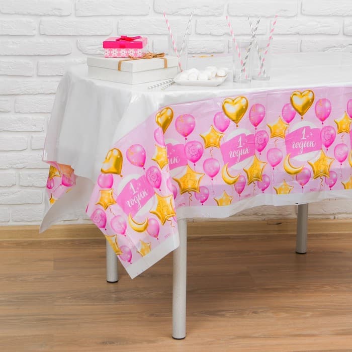 Скатерть одноразовая «1 годик», малышка, 180×137 см