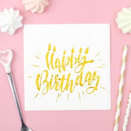 Салфетки бумажные Happy birthday, 25×25 см, 20 шт., тиснение золото, на белом фоне