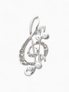 Брошь «Скрипичный ключ с жемчужными нотками», белая в серебре