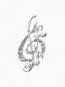 Брошь «Скрипичный ключ с жемчужными нотками», белая в серебре