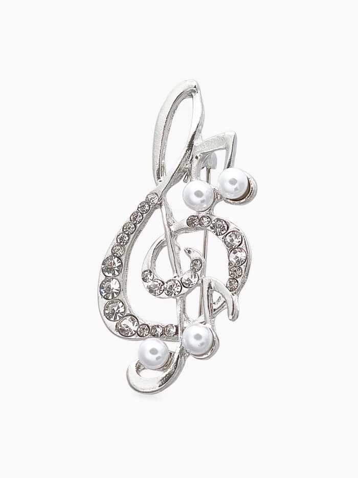Брошь «Скрипичный ключ с жемчужными нотками», белая в серебре
