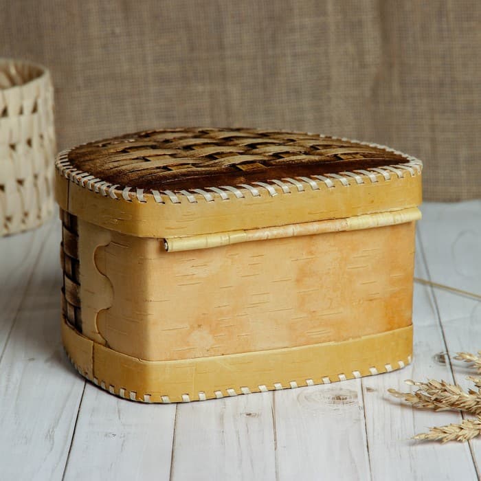 Хлебница - батонница с крышкой «Плетёночка», на шарнире, 21×18.5×13 см, береста