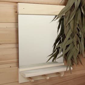 Полка - вешалка для бани и сауны «Классика», 36×25 см, настенная с зеркалом, липа, 3 крючка, «Добропаровъ»
