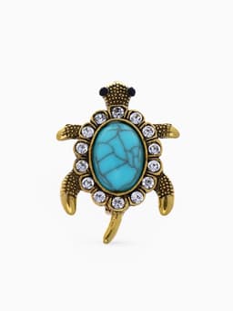 Брошь «Черепашка под бирюзу», голубая в чернёном золоте