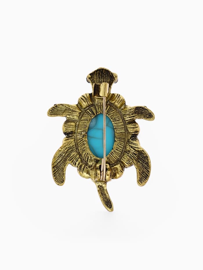 Брошь «Черепашка под бирюзу», голубая в чернёном золоте