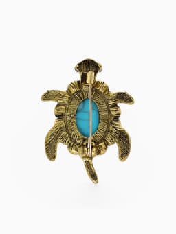 Брошь «Черепашка под бирюзу», голубая в чернёном золоте