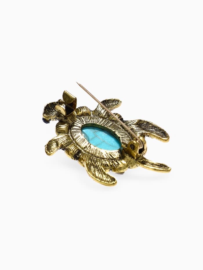 Брошь «Черепашка под бирюзу», голубая в чернёном золоте