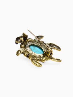 Брошь «Черепашка под бирюзу», голубая в чернёном золоте
